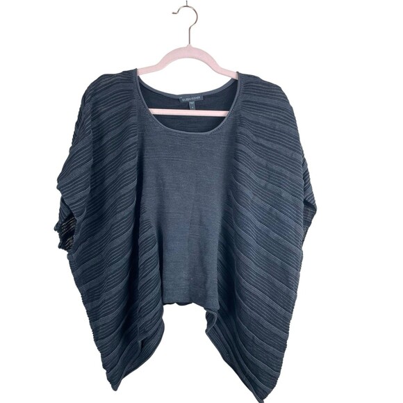Eileen Fisher Petite Sz S Boucle Knit Poncho Pullover Black Oversized Preowned - Picture 1 of 11